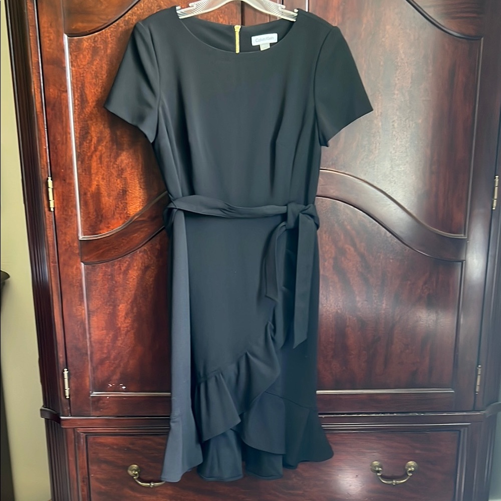 Calvin Klein Women's Size 10 Black Midi Dress Fit & Flare Belted
